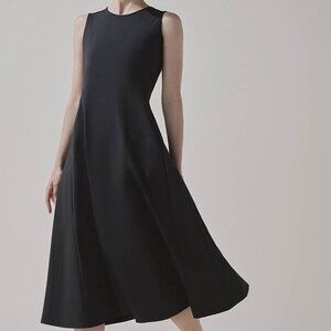 Uniqlo Black Sleeveless Dress Pockets Midi Women S Ultra Stretch Performance